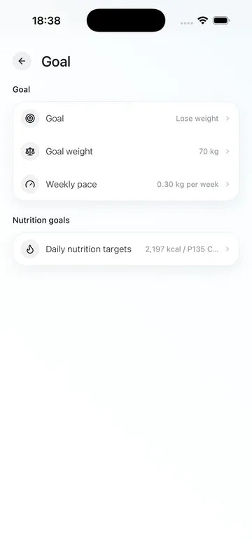 Setting a nutrition goal in Fitroom