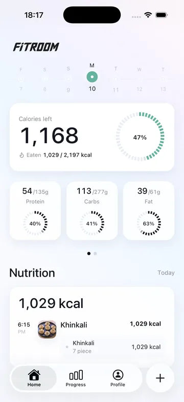 Fitroom calorie dashboard